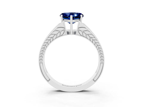 White gold Heart Cut Blue Sapphire Split Shank Ring with Pavé Band and Four-Prong Setting_3