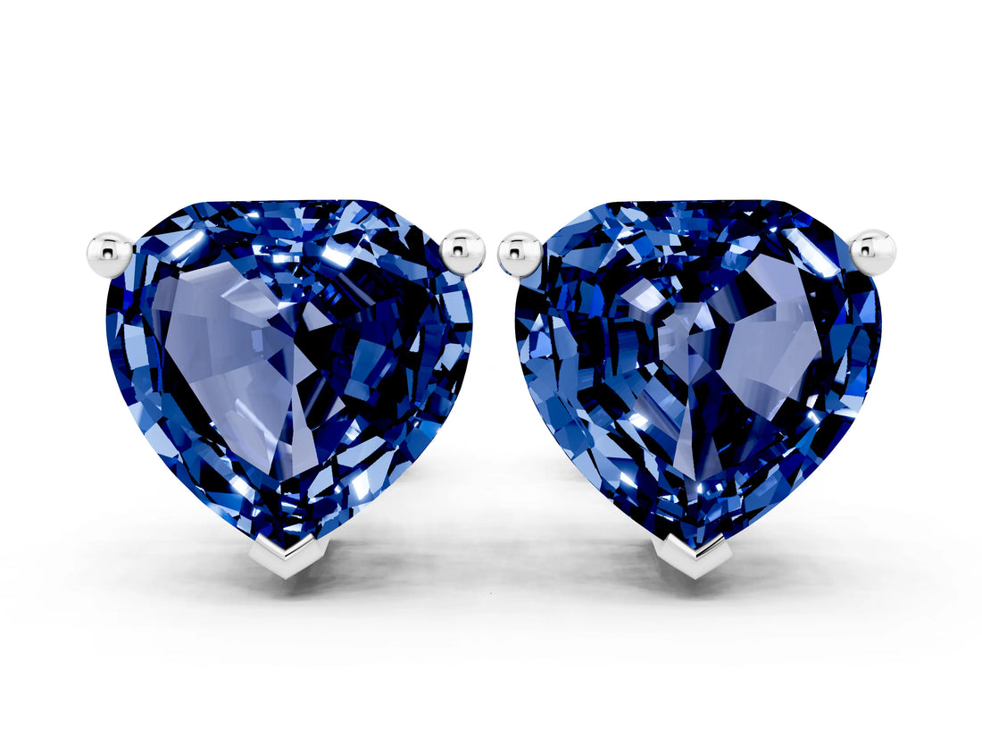 10K White Gold 0.61 Carat Heart Blue Sapphire Stud Earrings