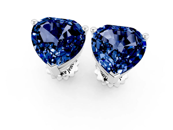 White gold Heart Cut Blue Sapphire Stud Earrings