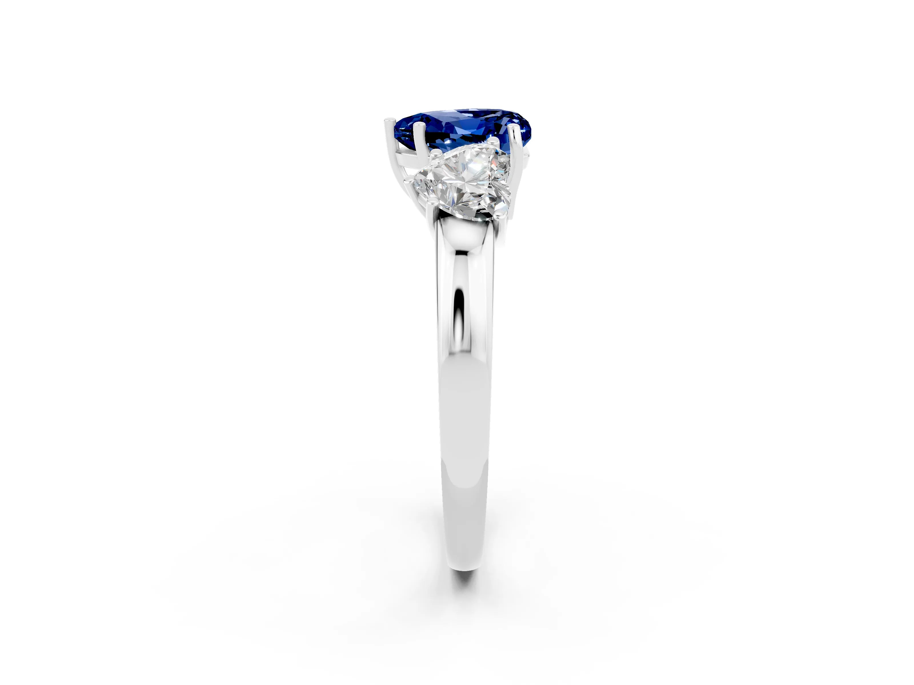 White gold Heart Cut Blue Sapphire Three-Stone Ring with Four-Prong Setting and Classic Band_2