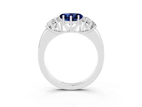White gold Heart Cut Blue Sapphire Three-Stone Ring with Four-Prong Setting and Classic Band_3
