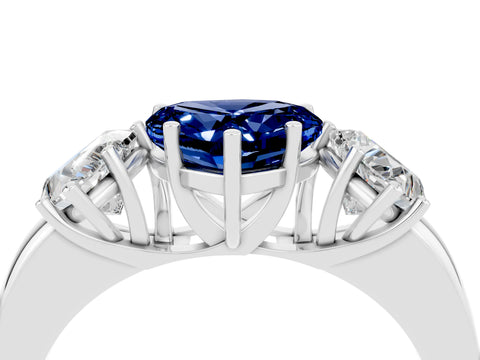 White gold Heart Cut Blue Sapphire Three-Stone Ring with Four-Prong Setting and Classic Band_4