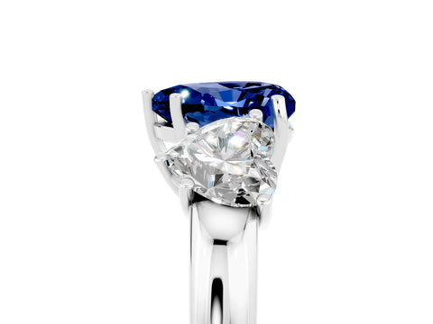 White gold Heart Cut Blue Sapphire Three-Stone Ring with Four-Prong Setting and Classic Band_5
