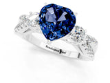 White gold Heart Cut Blue Sapphire Three-Stone Ring with Pavé Split Shank and Four-Prong Setting_23