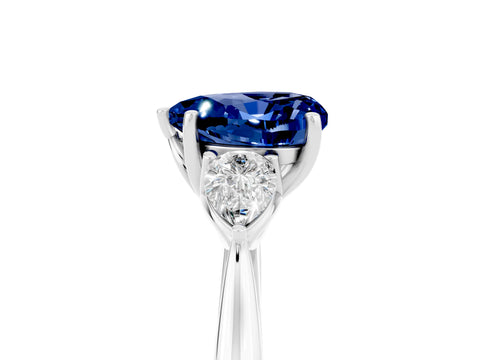 White gold Heart Cut Blue Sapphire Three-Stone Ring with Pear Side Stones and Four-Prong Setting_17