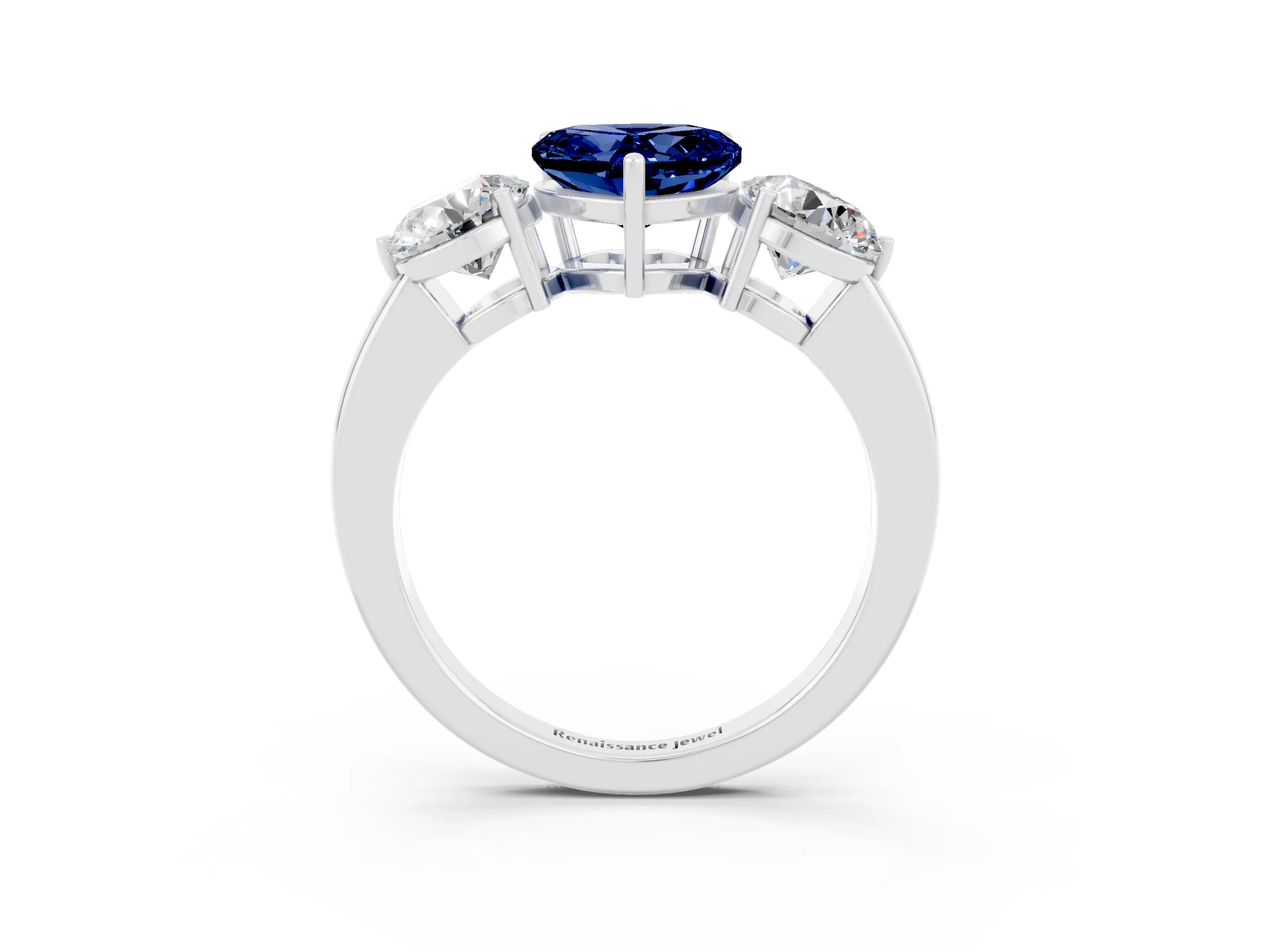White gold Heart Cut Blue Sapphire Three-Stone Ring with Prong Setting and Classic Band_3