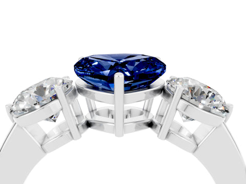 White gold Heart Cut Blue Sapphire Three-Stone Ring with Prong Setting and Classic Band_4