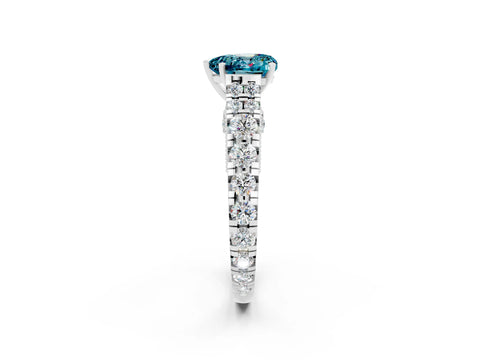 White gold Heart Cut Blue Topaz Classic Solitaire Ring with Pavé Band and Four-Prong Setting_2
