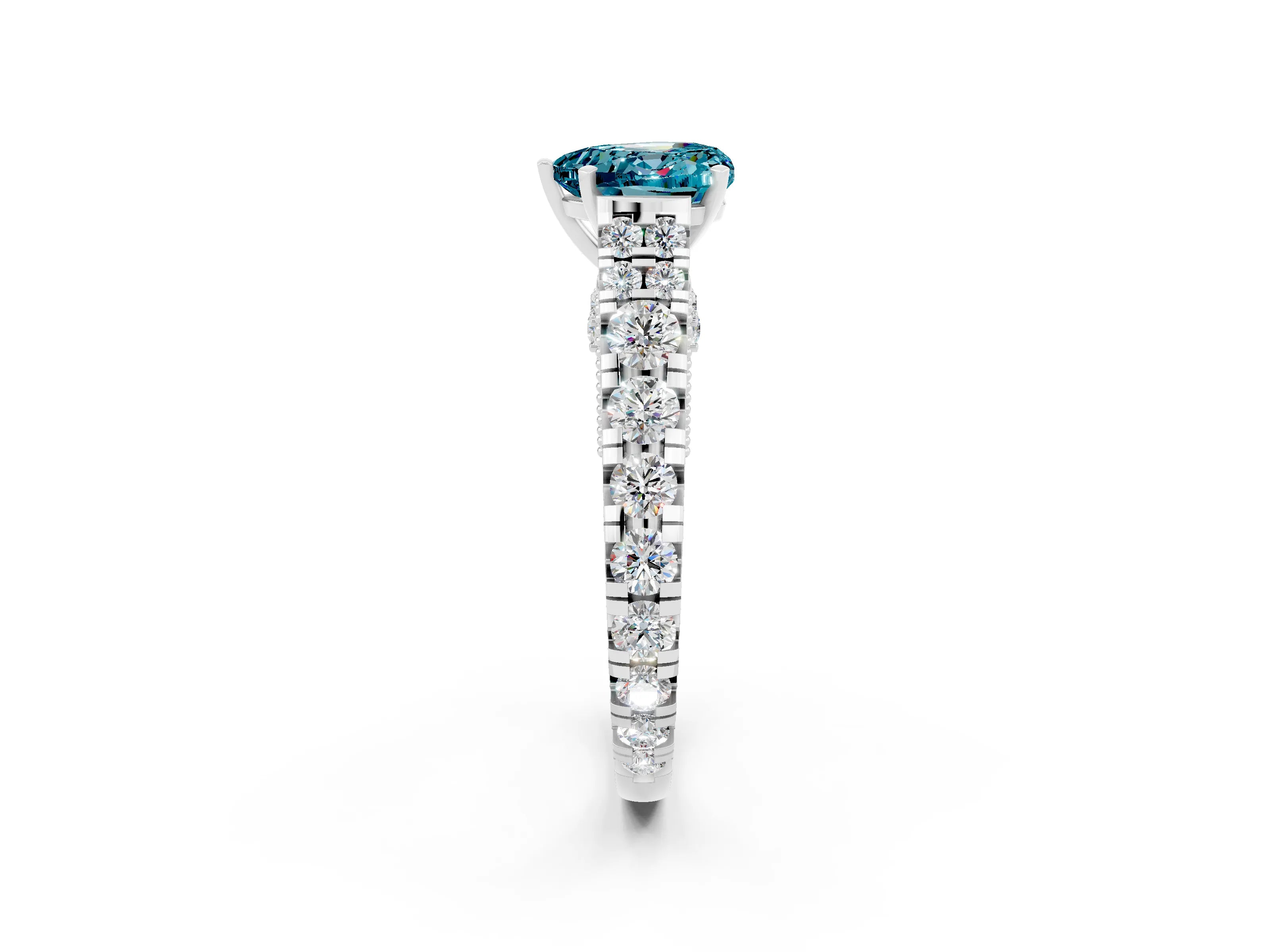 White gold Heart Cut Blue Topaz Classic Solitaire Ring with Pavé Band and Four-Prong Setting_2