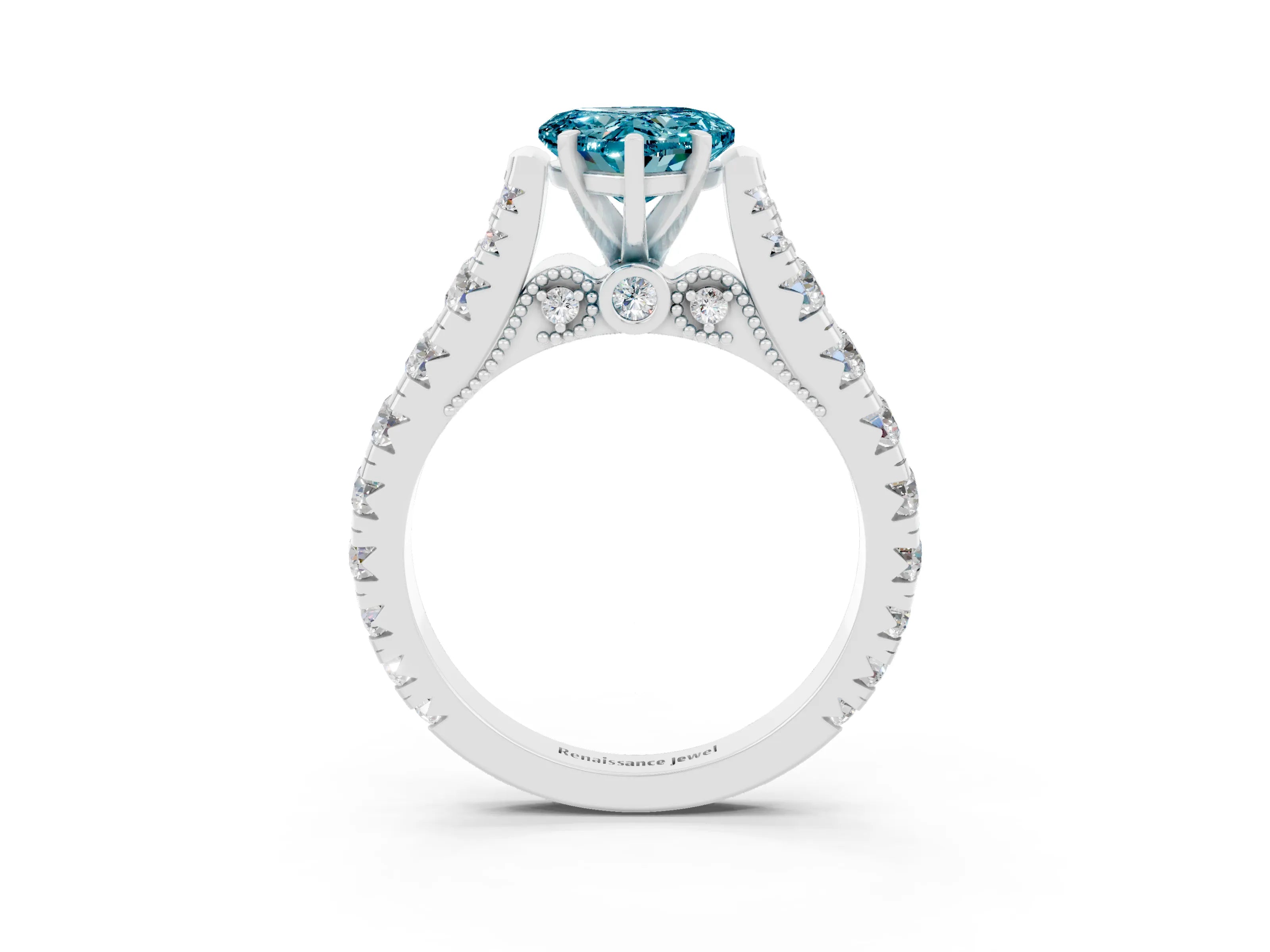 White gold Heart Cut Blue Topaz Classic Solitaire Ring with Pavé Band and Four-Prong Setting_3