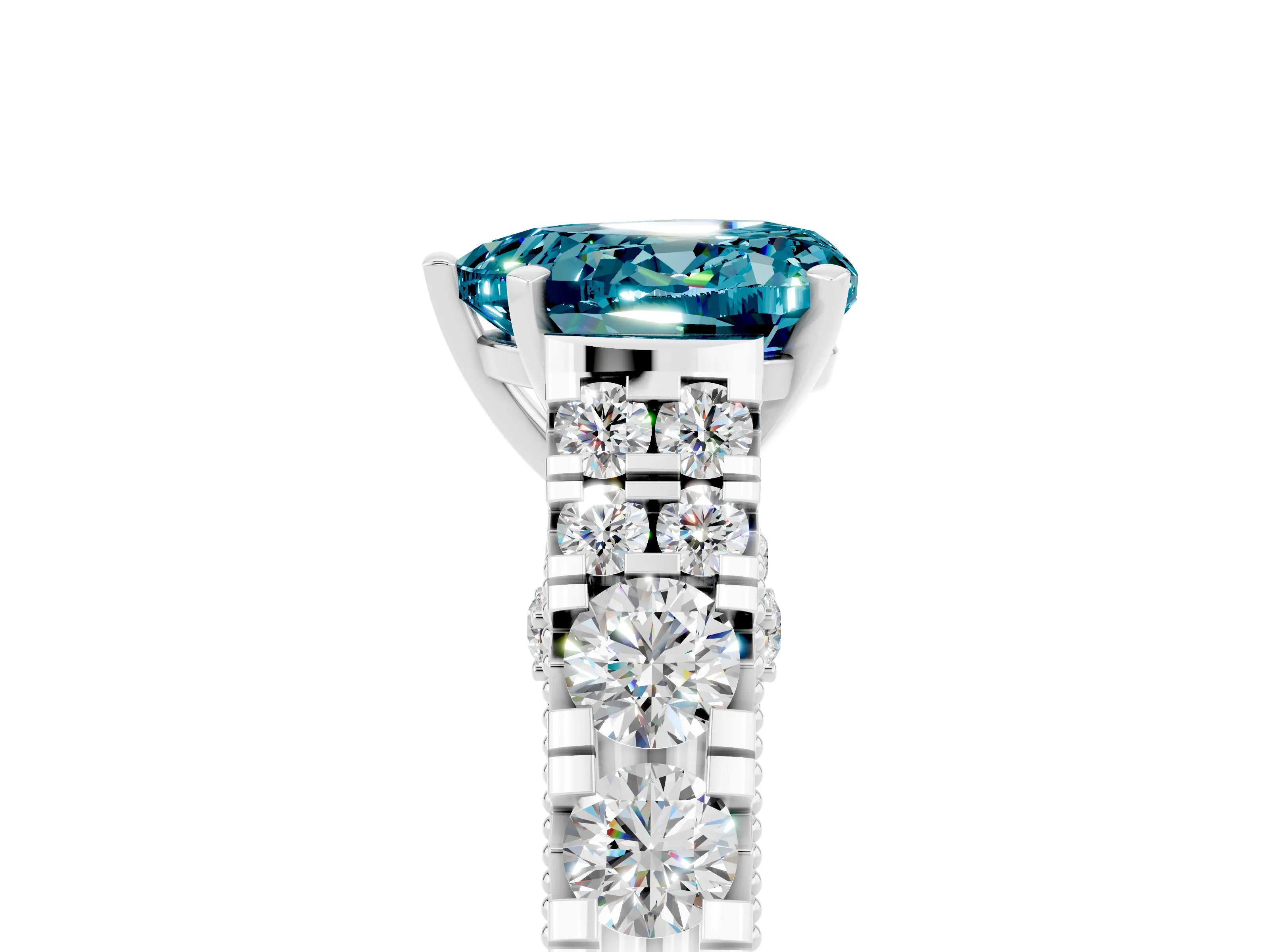 White gold Heart Cut Blue Topaz Classic Solitaire Ring with Pavé Band and Four-Prong Setting_5
