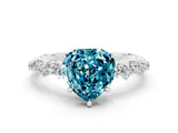 White gold Heart Cut Blue Topaz Cluster Side Stone Solitaire Ring with Prong Setting_24