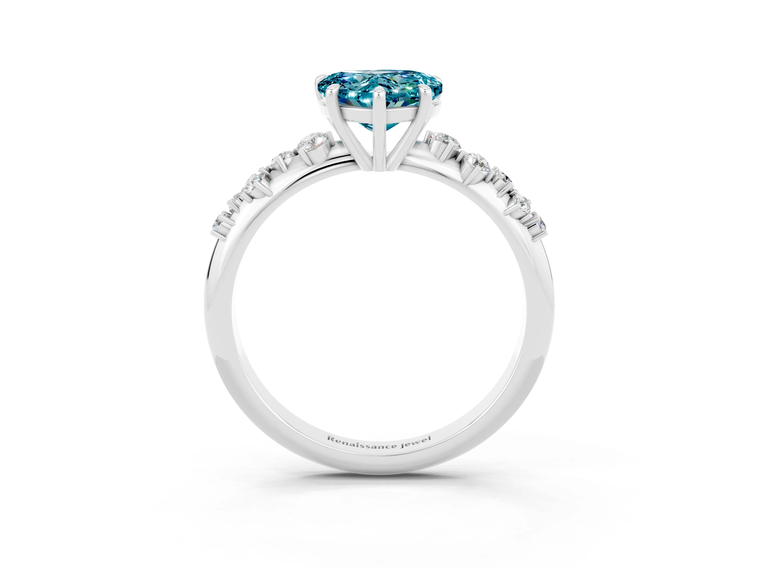 White gold Heart Cut Blue Topaz Cluster Side Stone Solitaire Ring with Prong Setting_27