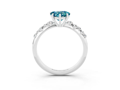 White gold Heart Cut Blue Topaz Cluster Side Stone Solitaire Ring with Prong Setting_27