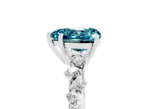 White gold Heart Cut Blue Topaz Cluster Side Stone Solitaire Ring with Prong Setting_29