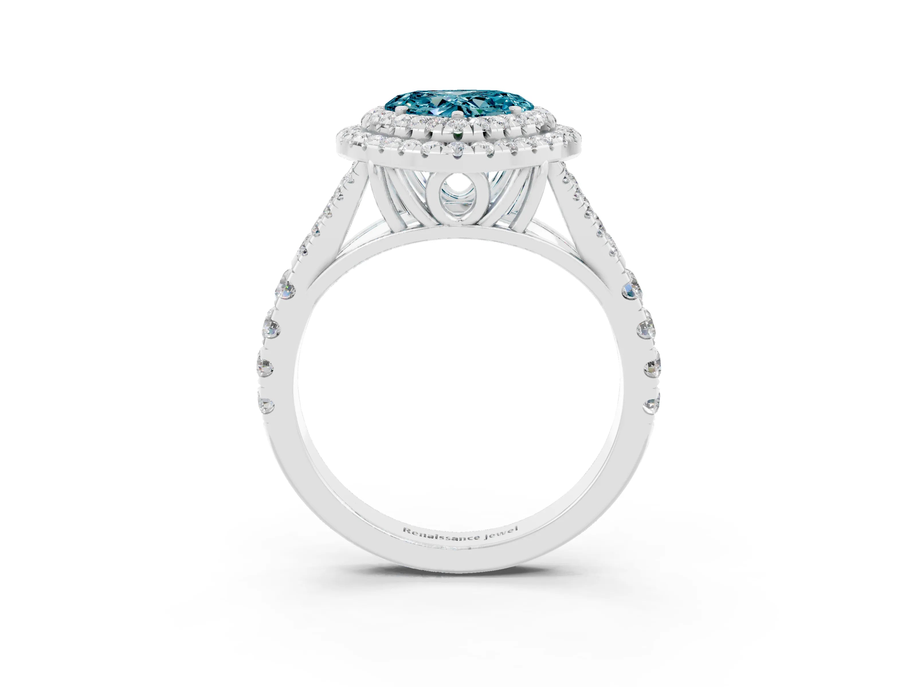 White gold Heart Cut Blue Topaz Double Halo Ring with Split Shank and Prong Setting_15