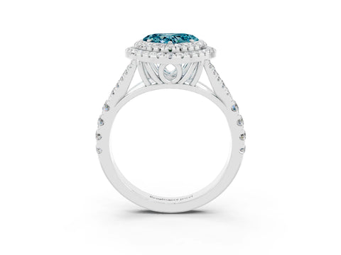 White gold Heart Cut Blue Topaz Double Halo Ring with Split Shank and Prong Setting_15