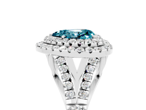 White gold Heart Cut Blue Topaz Double Halo Ring with Split Shank and Prong Setting_29