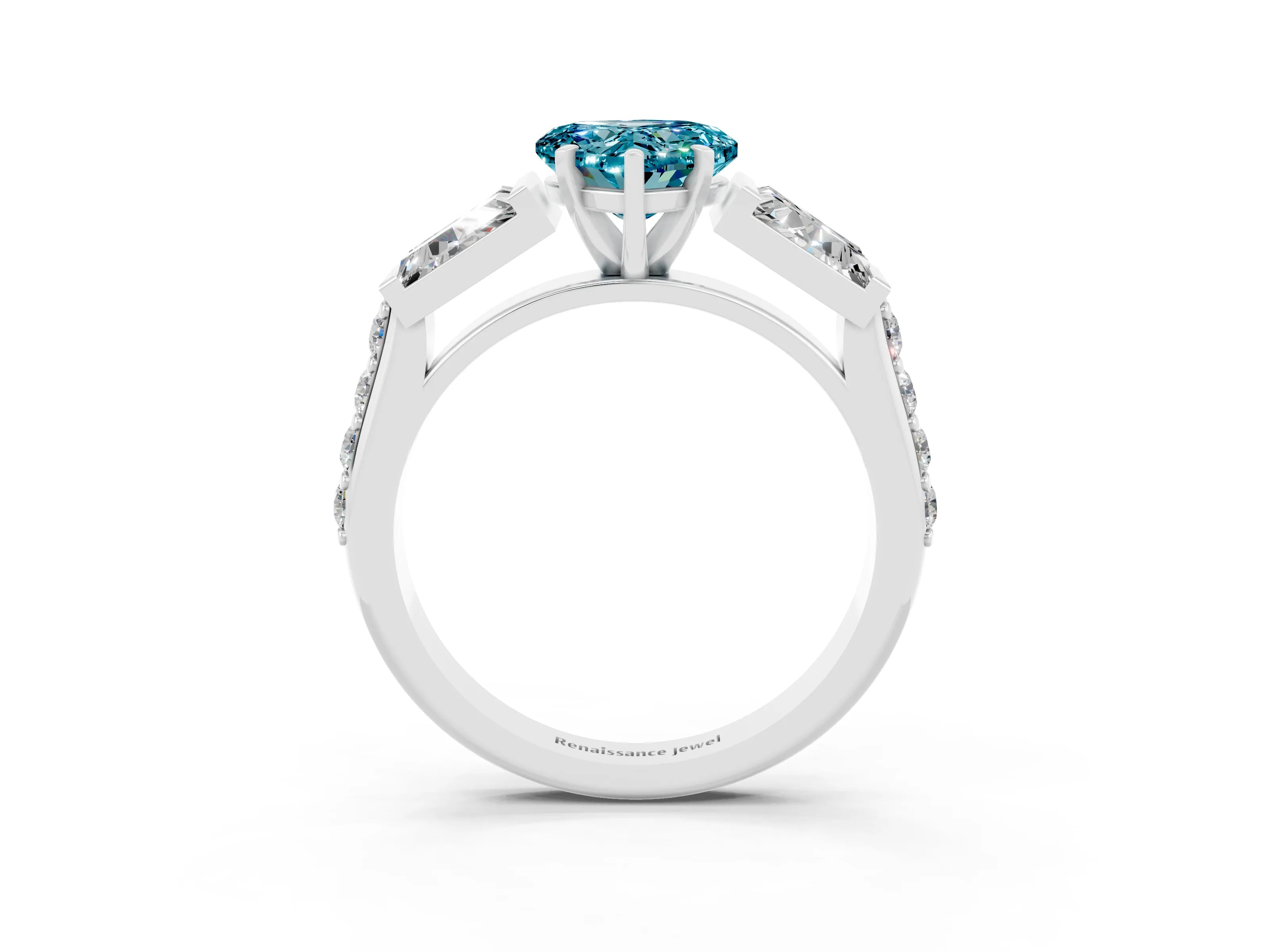 White gold Heart Cut Blue Topaz Engagement Ring with Baguette Side Stones and Channel Set Band_3
