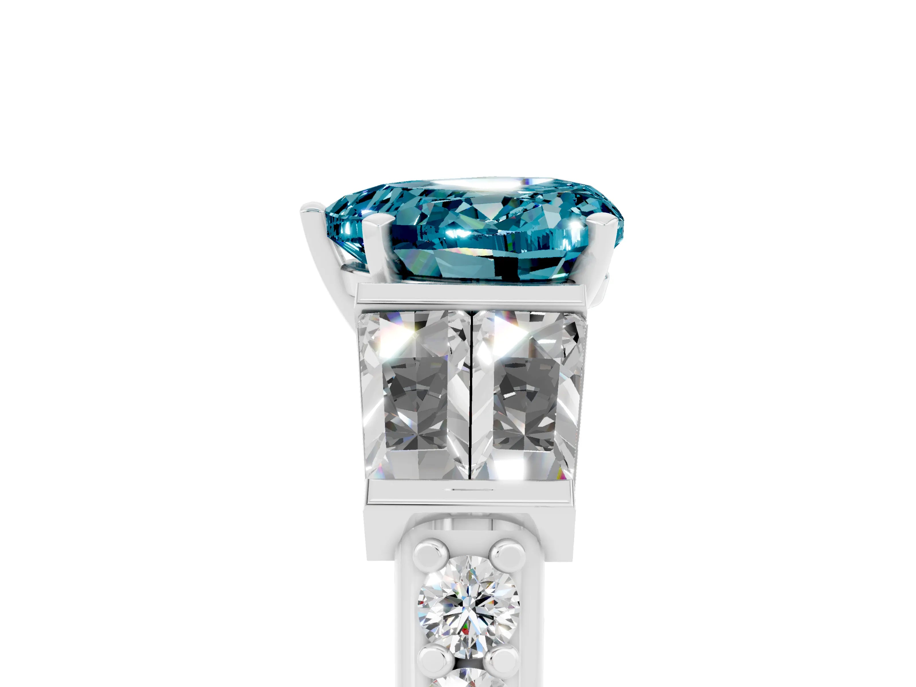 White gold Heart Cut Blue Topaz Engagement Ring with Baguette Side Stones and Channel Set Band_5