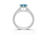 White gold Heart Cut Blue Topaz Engagement Ring with Milgrain Channel Set Band and Prong Setting_3