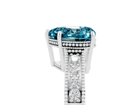 White gold Heart Cut Blue Topaz Engagement Ring with Milgrain Channel Set Band and Prong Setting_5