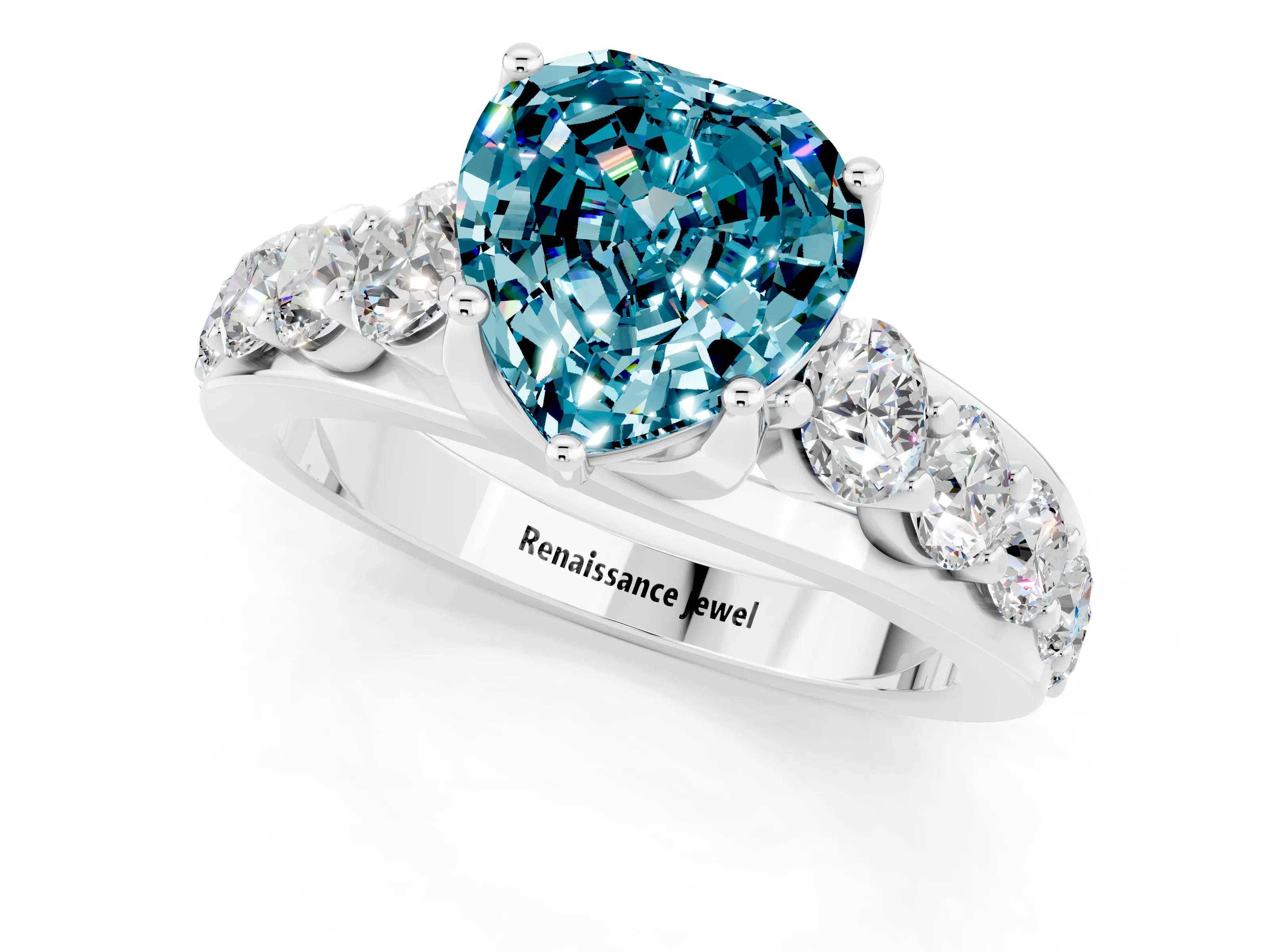 White gold Heart Cut Blue Topaz Engagement Ring with Pavé Band and Four-Prong Setting_1