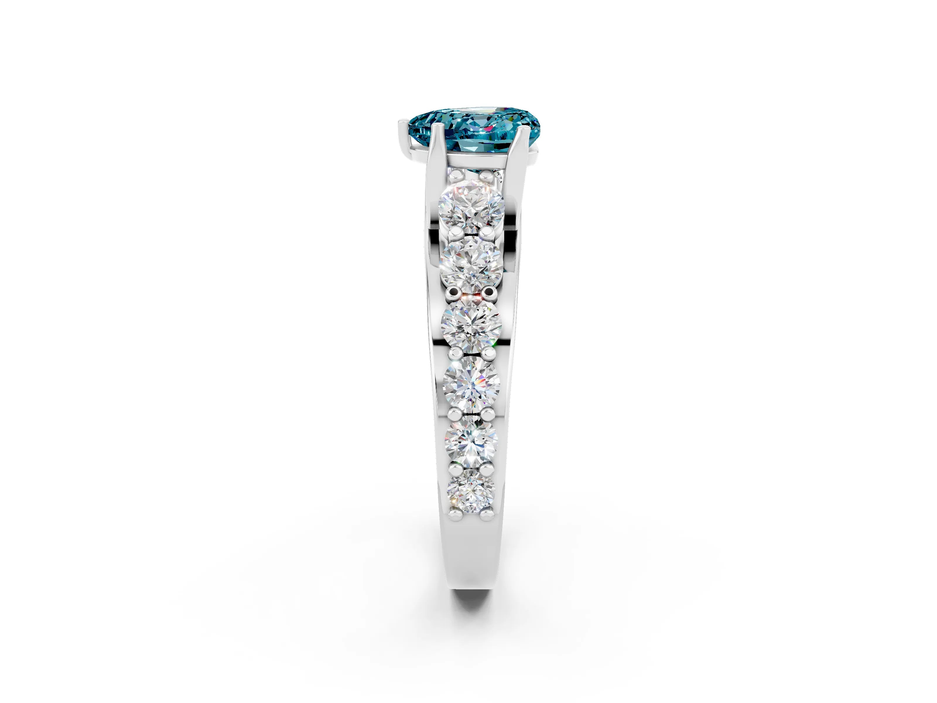 White gold Heart Cut Blue Topaz Engagement Ring with Pavé Band and Four-Prong Setting_2