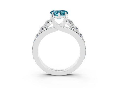White gold Heart Cut Blue Topaz Engagement Ring with Pavé Band and Four-Prong Setting_3