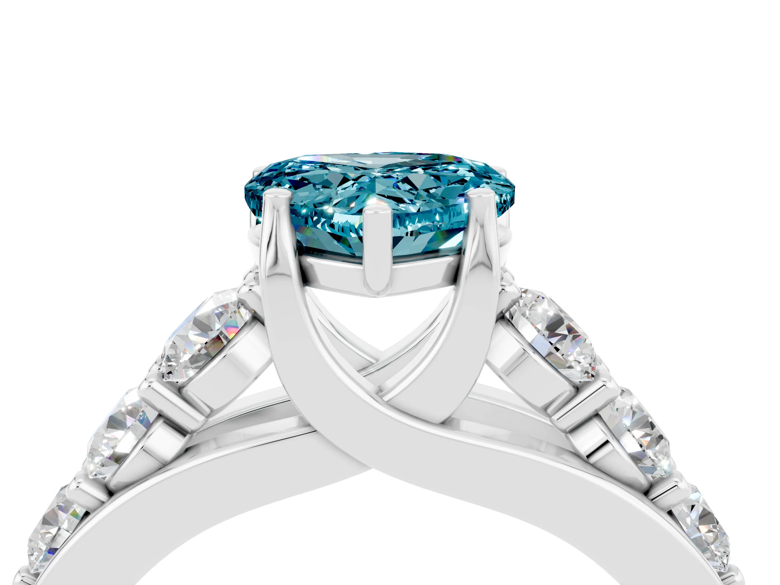 White gold Heart Cut Blue Topaz Engagement Ring with Pavé Band and Four-Prong Setting_4