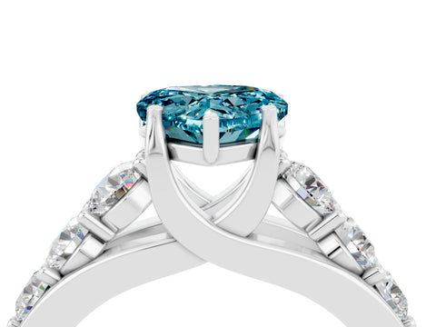 White gold Heart Cut Blue Topaz Engagement Ring with Pavé Band and Four-Prong Setting_4