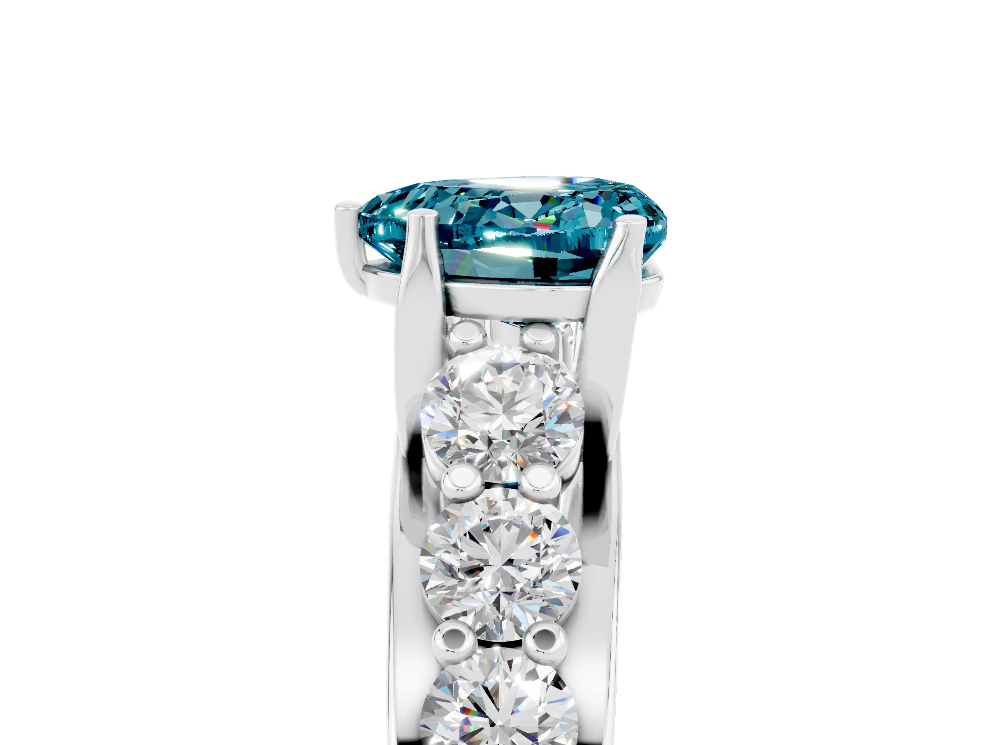 White gold Heart Cut Blue Topaz Engagement Ring with Pavé Band and Four-Prong Setting_5