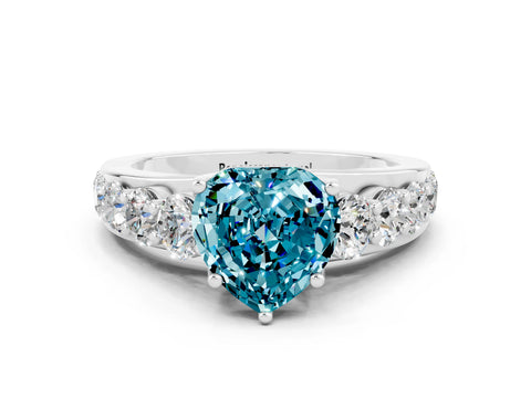 White gold Heart Cut Blue Topaz Engagement Ring with Pavé Band and Four-Prong Setting