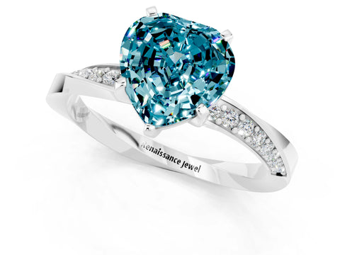 White gold Heart Cut Blue Topaz Engagement Ring with Side Stone Accents and Four-Prong Setting_25