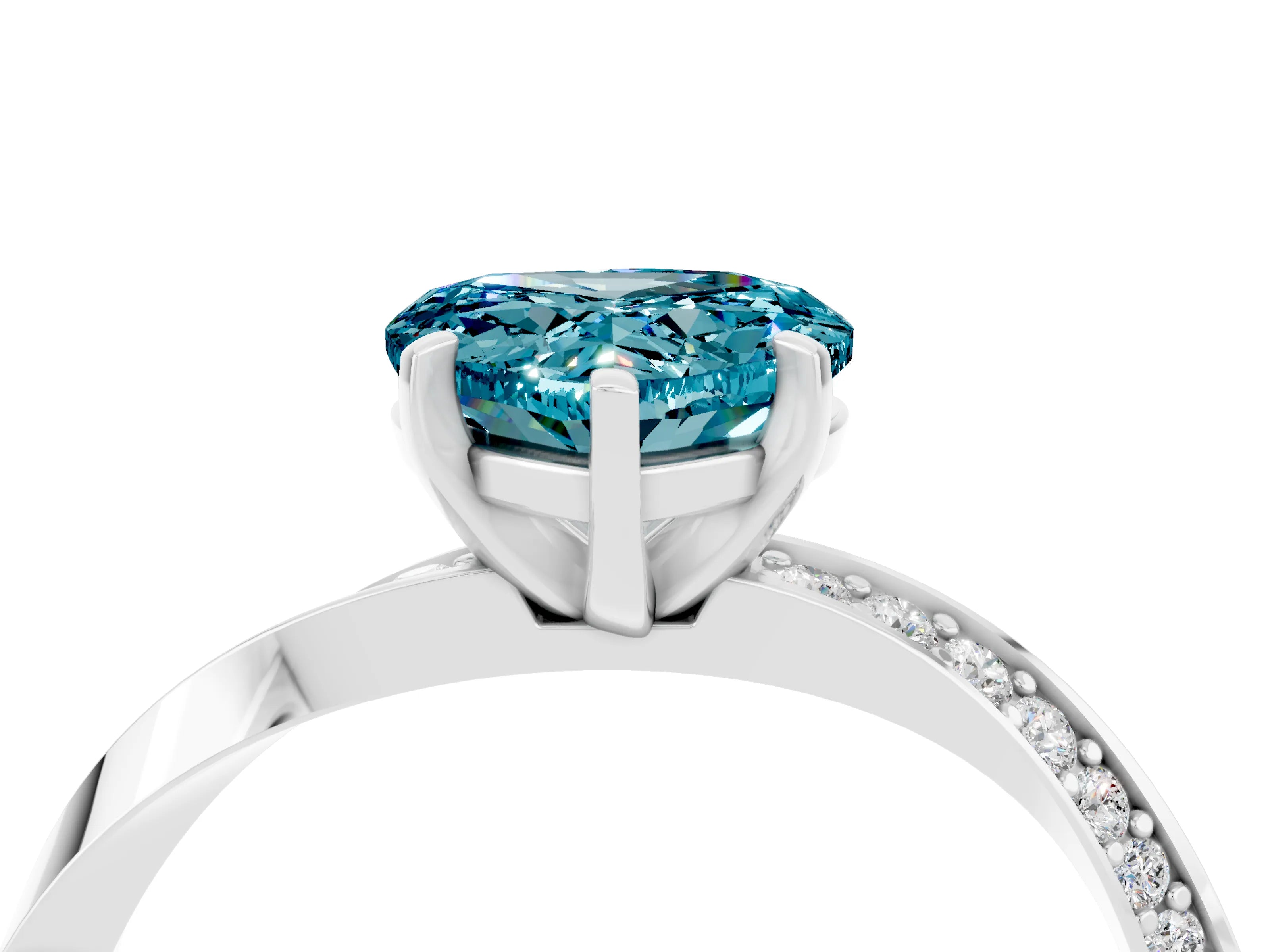 White gold Heart Cut Blue Topaz Engagement Ring with Side Stone Accents and Four-Prong Setting_28