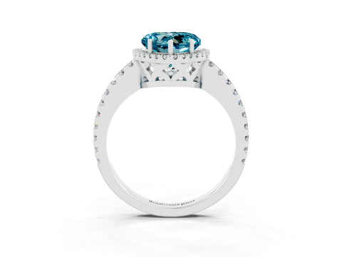 White gold Heart Cut Blue Topaz Halo Engagement Ring with Pavé Band and Prong Setting_15