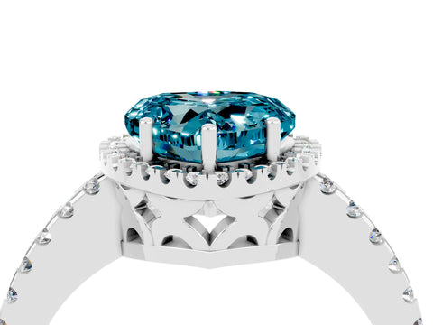 White gold Heart Cut Blue Topaz Halo Engagement Ring with Pavé Band and Prong Setting_16