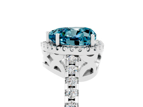 White gold Heart Cut Blue Topaz Halo Engagement Ring with Pavé Band and Prong Setting_17