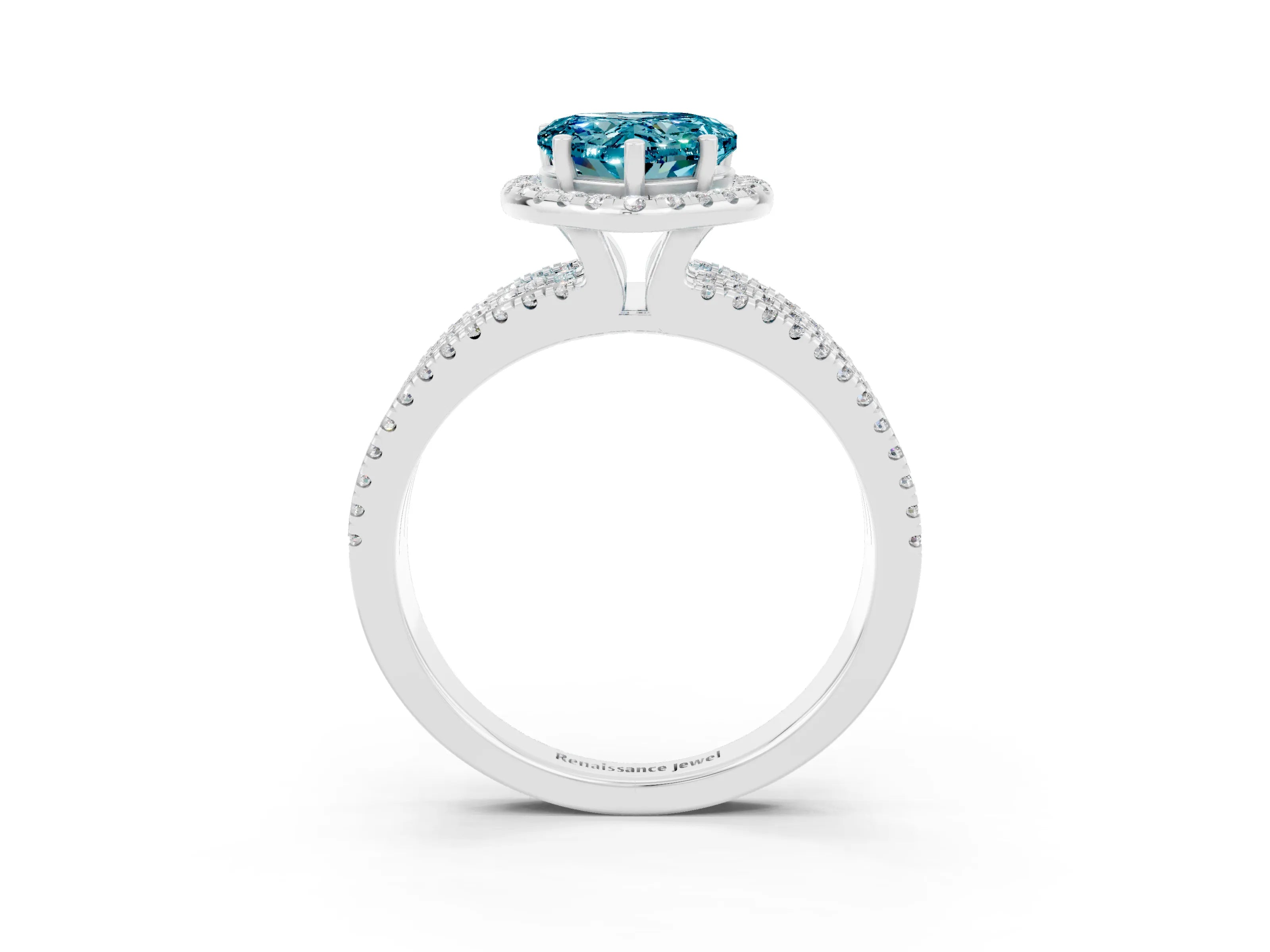 White gold Heart Cut Blue Topaz Halo Engagement Ring with Split Shank and Four-Prong Setting_3