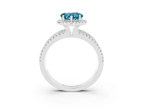 White gold Heart Cut Blue Topaz Halo Engagement Ring with Split Shank and Four-Prong Setting_3