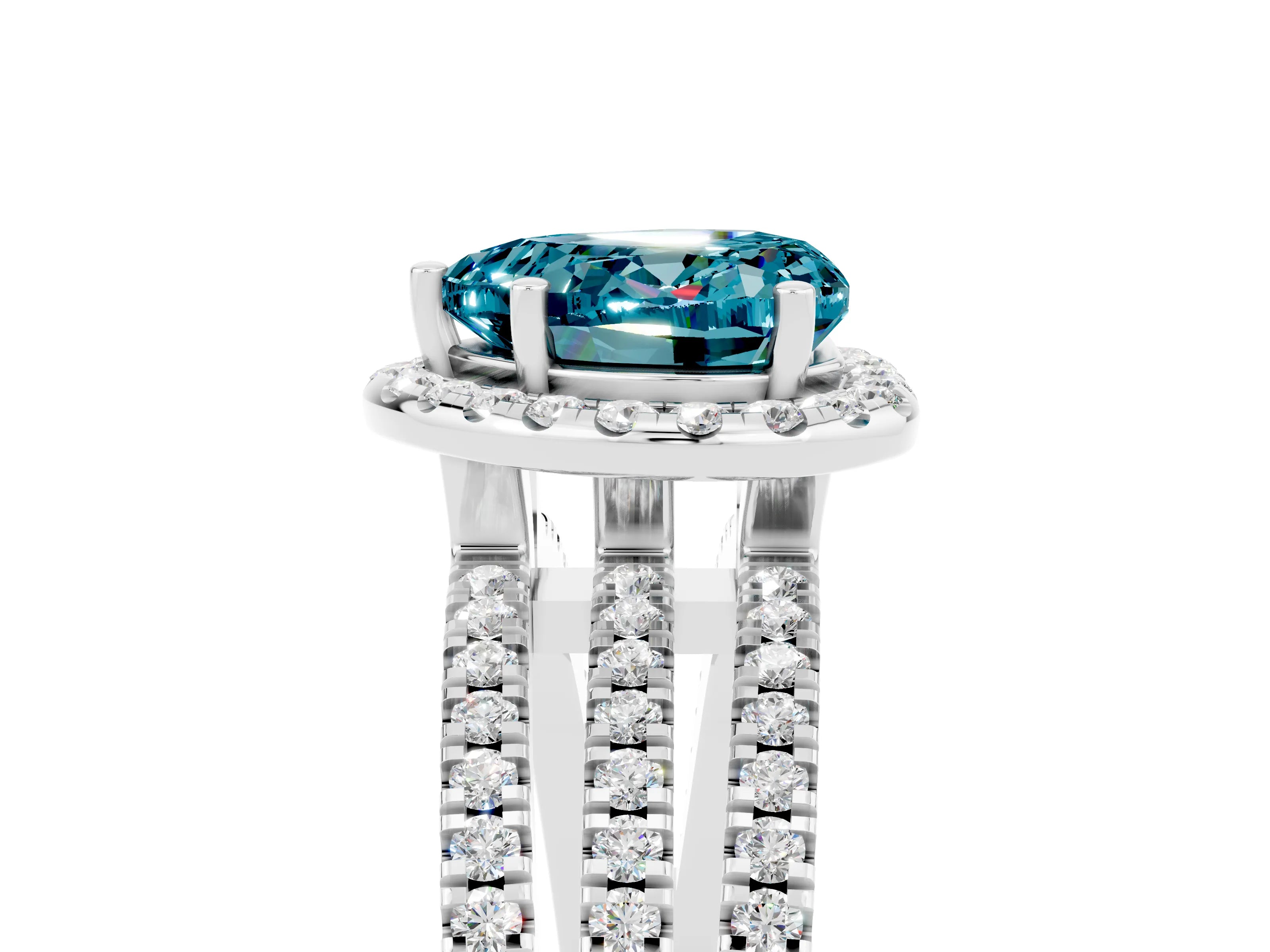 White gold Heart Cut Blue Topaz Halo Engagement Ring with Split Shank and Four-Prong Setting_5