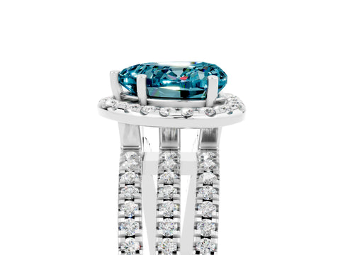 White gold Heart Cut Blue Topaz Halo Engagement Ring with Split Shank and Four-Prong Setting_5