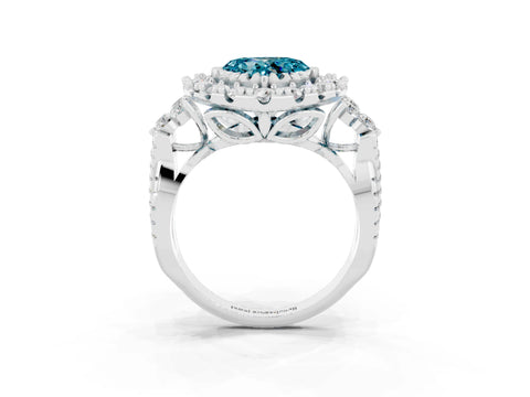White gold Heart Cut Blue Topaz Halo Ring with Pavé Band and Four-Prong Setting_15