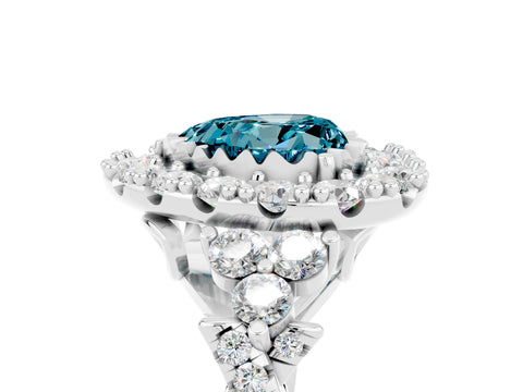 White gold Heart Cut Blue Topaz Halo Ring with Pavé Band and Four-Prong Setting_17