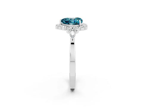 White gold Heart Cut Blue Topaz Halo Ring with Pear Side Stones and Prong Setting_26