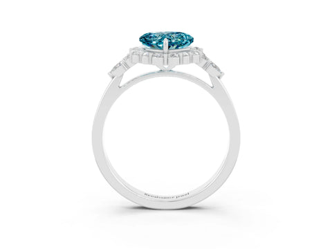 White gold Heart Cut Blue Topaz Halo Ring with Pear Side Stones and Prong Setting_27