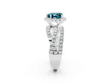 White gold Heart Cut Blue Topaz Halo Ring with Round Split Shank and Prong Setting_62