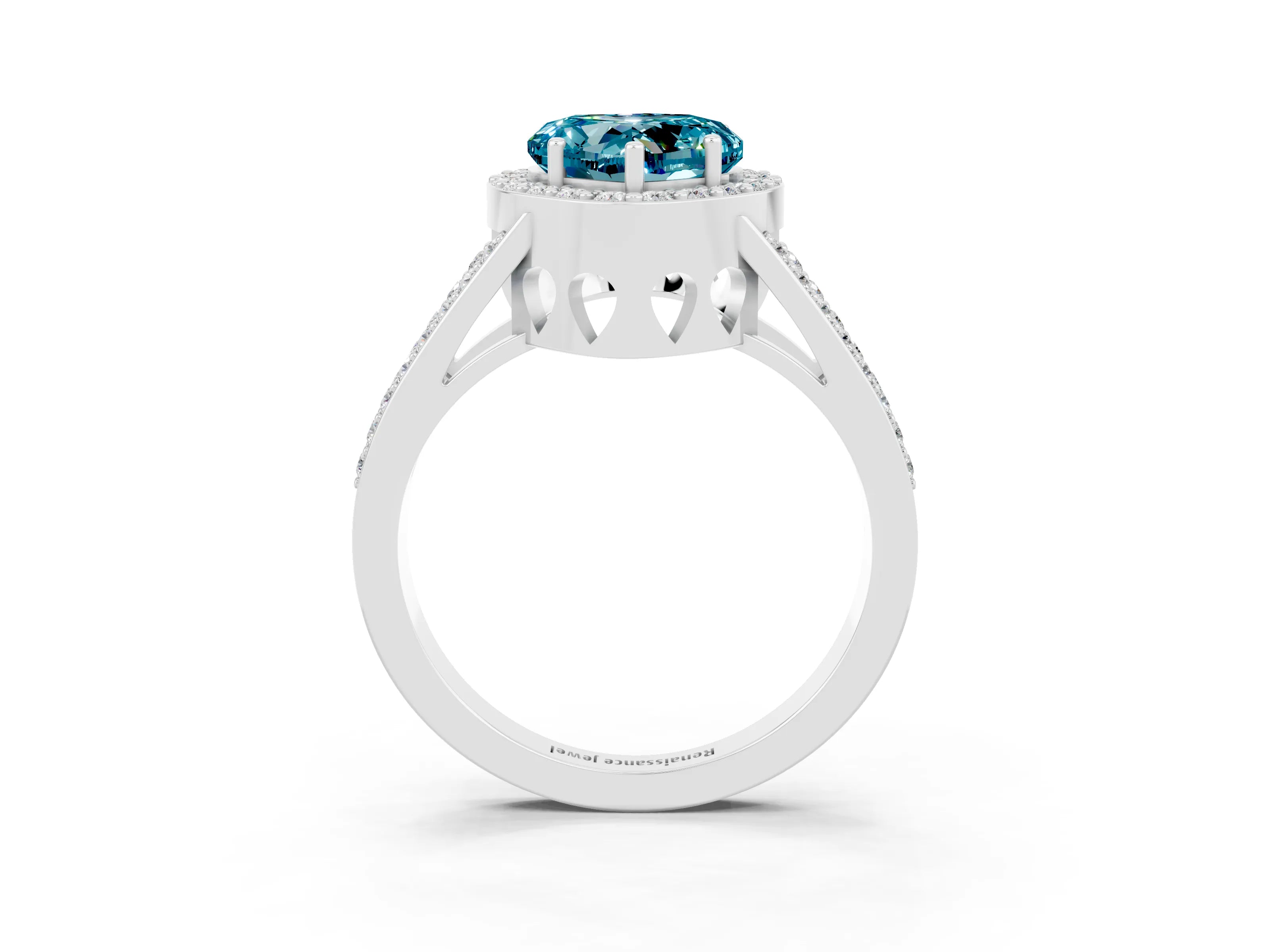 White gold Heart Cut Blue Topaz Halo Ring with Split Shank U-Prong Band and Four-Prong Setting_3