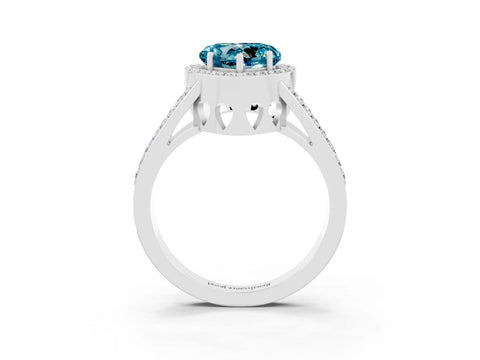 White gold Heart Cut Blue Topaz Halo Ring with Split Shank U-Prong Band and Four-Prong Setting_3