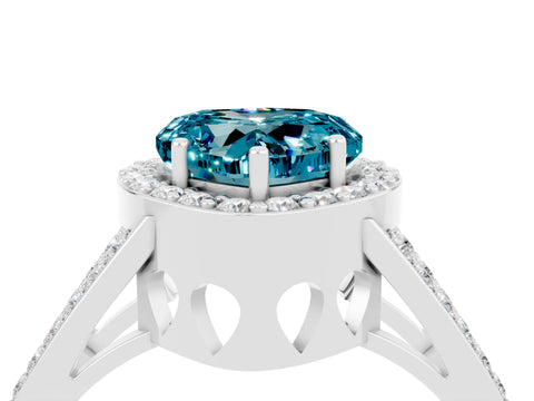 White gold Heart Cut Blue Topaz Halo Ring with Split Shank U-Prong Band and Four-Prong Setting_4